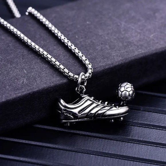 Silver Soccer Cleat & Ball Necklace, Football, Futball Pendant - MLS, World Cup - Picture 3 of 6